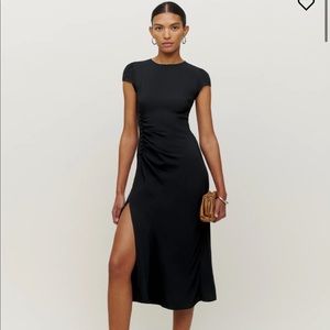 Reformation Fraiser Black Side Slit Ruched Dress Size 8